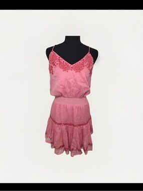 🩷 Karina Grimaldi Pink Fiorentina Embellished Smocked Mini Dress Size S EUC 🩷